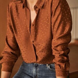 Sézane Ann Shirt Silk Jacquard noisette Size 4